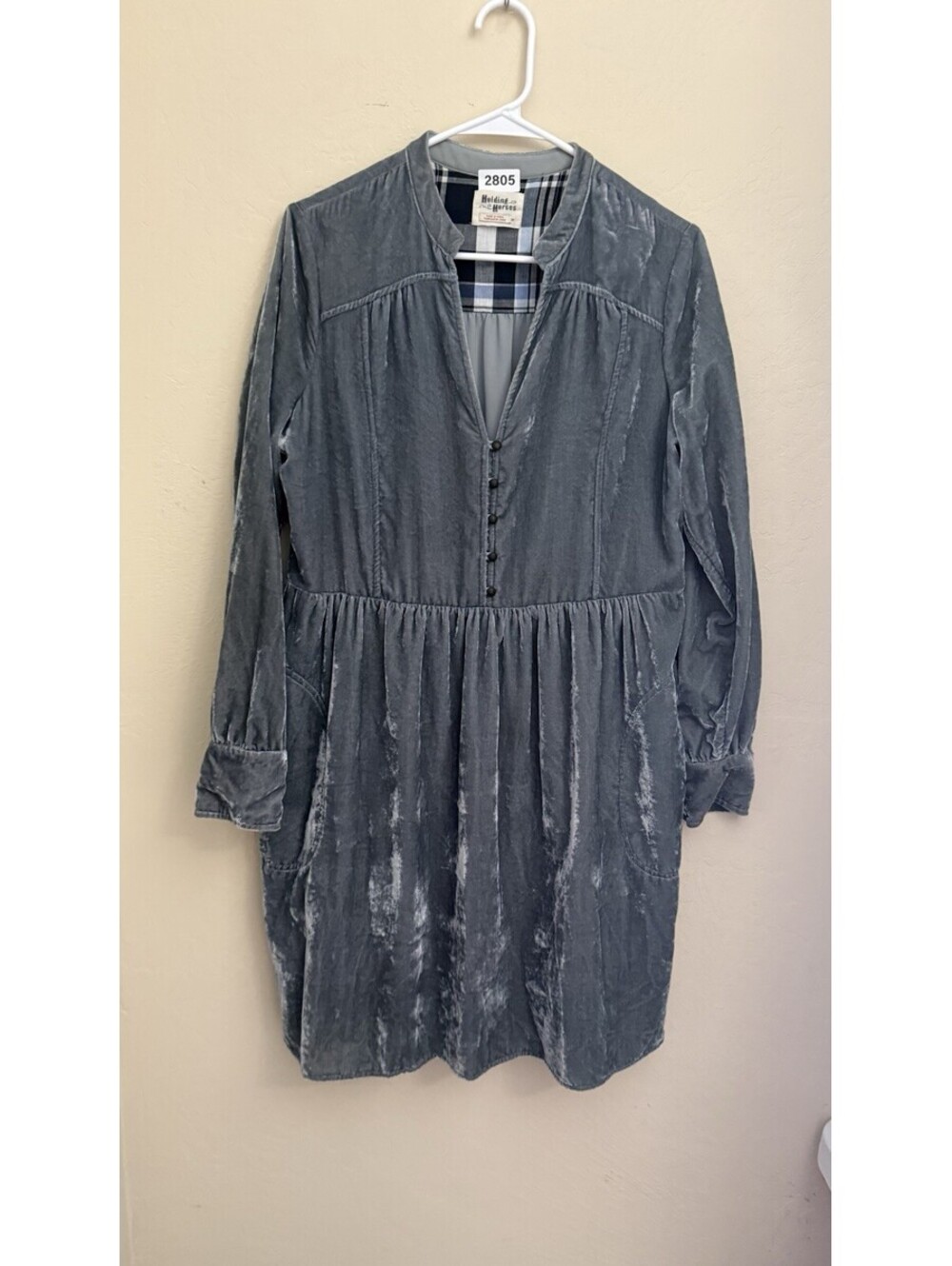 Anthropologie Holding Horses Gray Crushed Velvet dress, size M